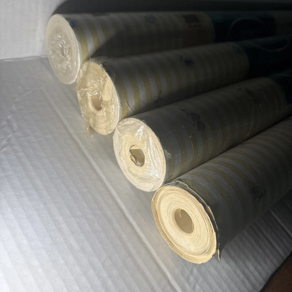 VTG Rolls Vintage Norwall Wallpaper Country Cottage Pastel Yellow Stripe Floral